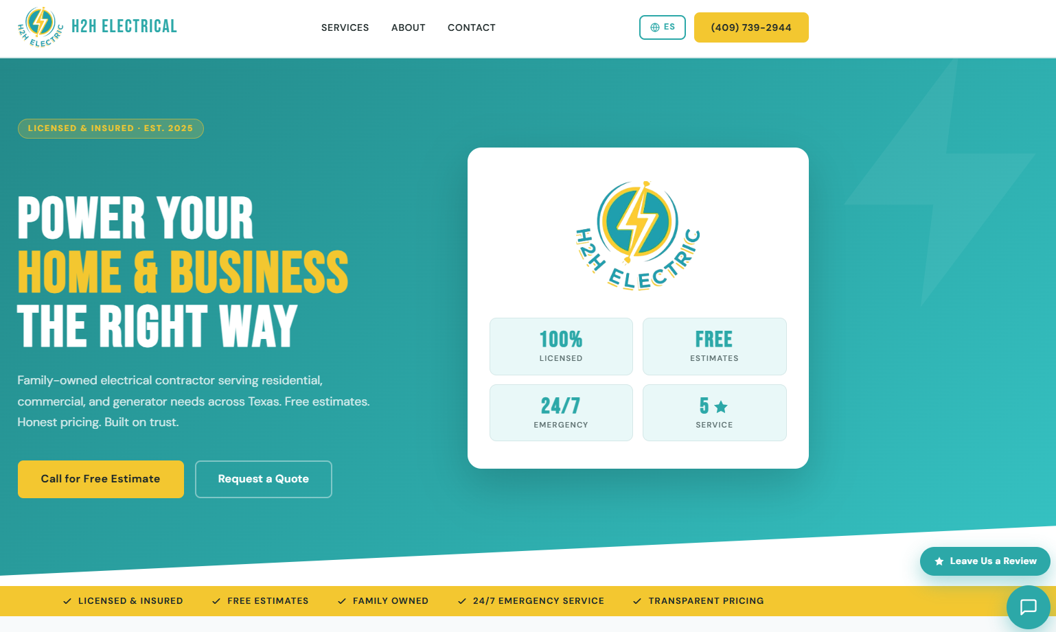 H2H Electrical contractor website Friendswood Texas
