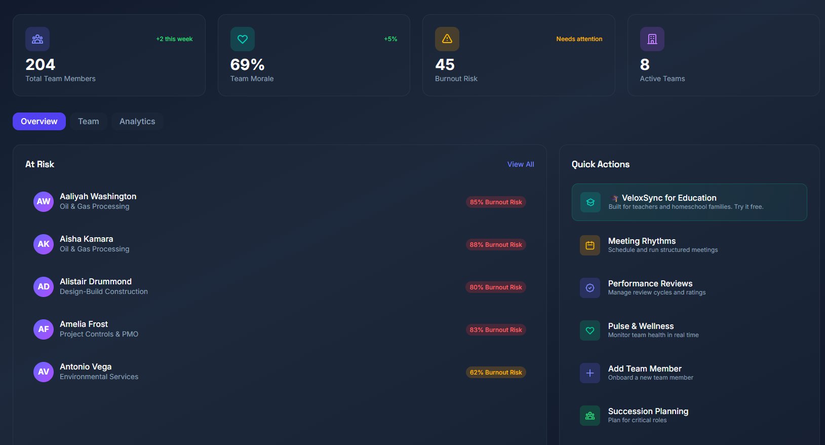 VeloxSync dashboard